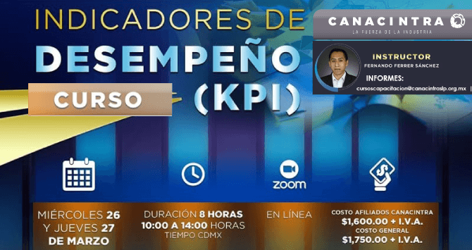 ESTIMADO EMPRESARIO: CANACINTRA TE 
INVITA A PARTICIPAR EN EL CURSO: 
INDICADORES DE DESEMPEÑO KPI.