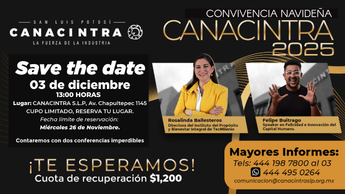 CONVIVENCIA NAVIDEÑA CANACINTRA 2025:  CONTAREMOS CON DOS CONFERENCIAS IMPERDIBLES, ROSALINDA BALLESTEROS Y FELIPE BUITRAGO.  FECHA: 03 DICIEMBRE 2025 13:00 HRS.