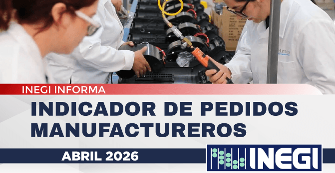 INEGI: DISMINUYÓ 0.6 PUNTOS EL 
INDICADOR DE PEDIDOS 
MANUFACTUREROS EN ABRIL DE 2026, 
RESPECTO AL MES ANTERIOR.
